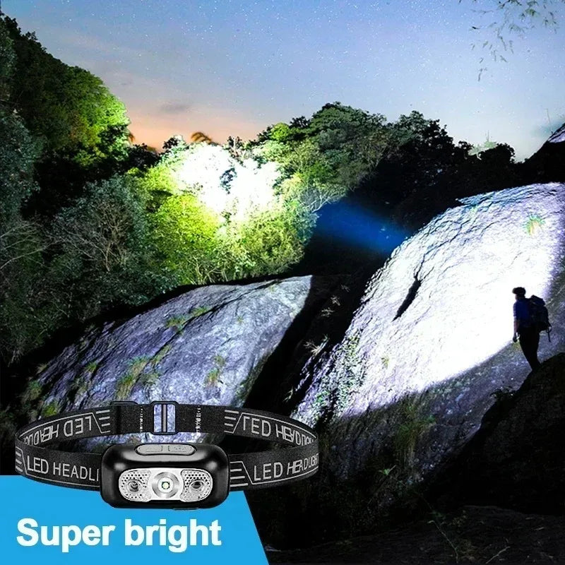 HOMEFISH Super Bright LED Headlamp USB-C Rechargeable Sensor Headlight Waterproof Flashlight for Camping Hiking Fishing Emergenc
