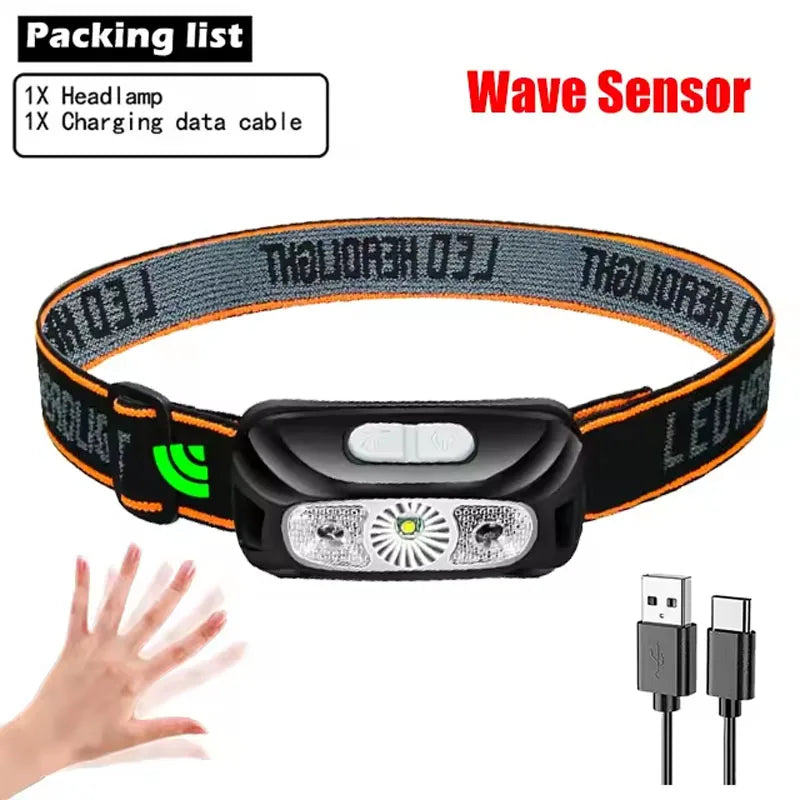 HOMEFISH Super Bright LED Headlamp USB-C Rechargeable Sensor Headlight Waterproof Flashlight for Camping Hiking Fishing Emergenc