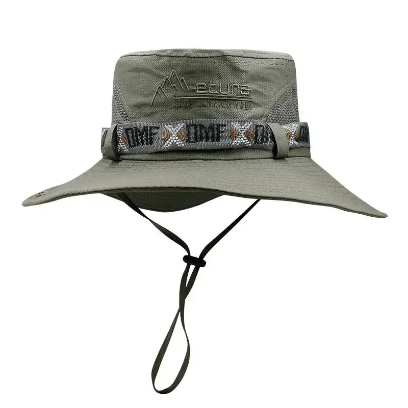 Summer Men Bucket Hat – Outdoor UV Protection Wide Brim Panama Safari Fishing & Hiking Cap