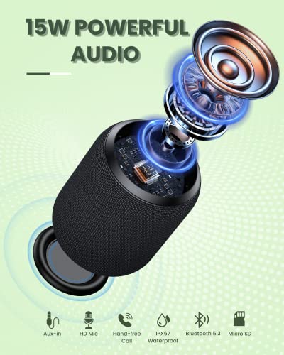 Bluetooth Speakers. 15W Portable Speakers Bluetooth Wireless V5.0 with Stereo Sound. Active Extra Bass. IPX6 Waterproof Shower Speaker. Double Pairing. for Party. Home Theater. Game Theater