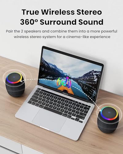 Bluetooth Speakers.Portable Wireless Speaker with 15W Stereo Sound. IPX6 Waterproof Speaker with LED Light. Bluetooth TWS. Portable Speaker for Shower Outdoor Party Beach Camping