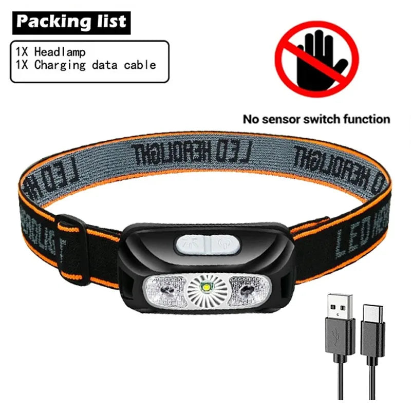 HOMEFISH Super Bright LED Headlamp USB-C Rechargeable Sensor Headlight Waterproof Flashlight for Camping Hiking Fishing Emergenc