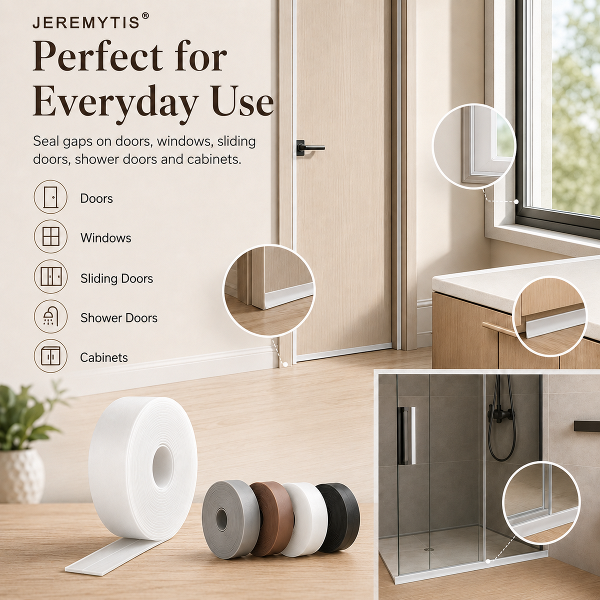 16.4Ft Door Weather Stripping | Adhesive Draft Stopper Seal Strip for Doors, Windows & Shower Doors