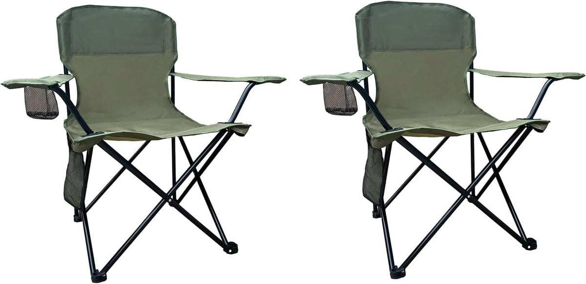 Camping Folding Chair with Cup Holder & Storage Pocket - 5.5lbs Lightweight, 225lb Capacity Portable Camp Chairs for Outdoor, Hiking, Hunting, Sports, Green