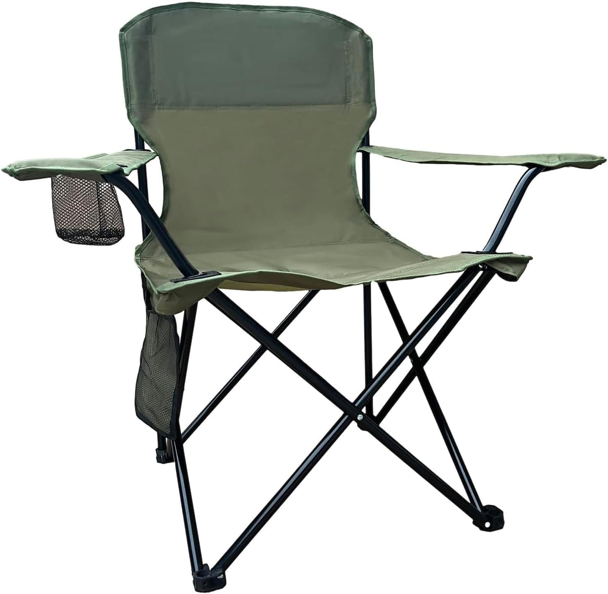 Camping Folding Chair with Cup Holder & Storage Pocket - 5.5lbs Lightweight, 225lb Capacity Portable Camp Chairs for Outdoor, Hiking, Hunting, Sports, Green