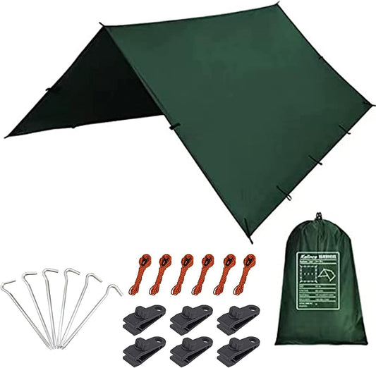 Waterproof Camping Tarp Tent Hammock Rain Fly, 10X10FT/10X15FT, Mutifunctional Tent Footprint Lightweight Tarp for Camping, Hiking and Survival Shelter