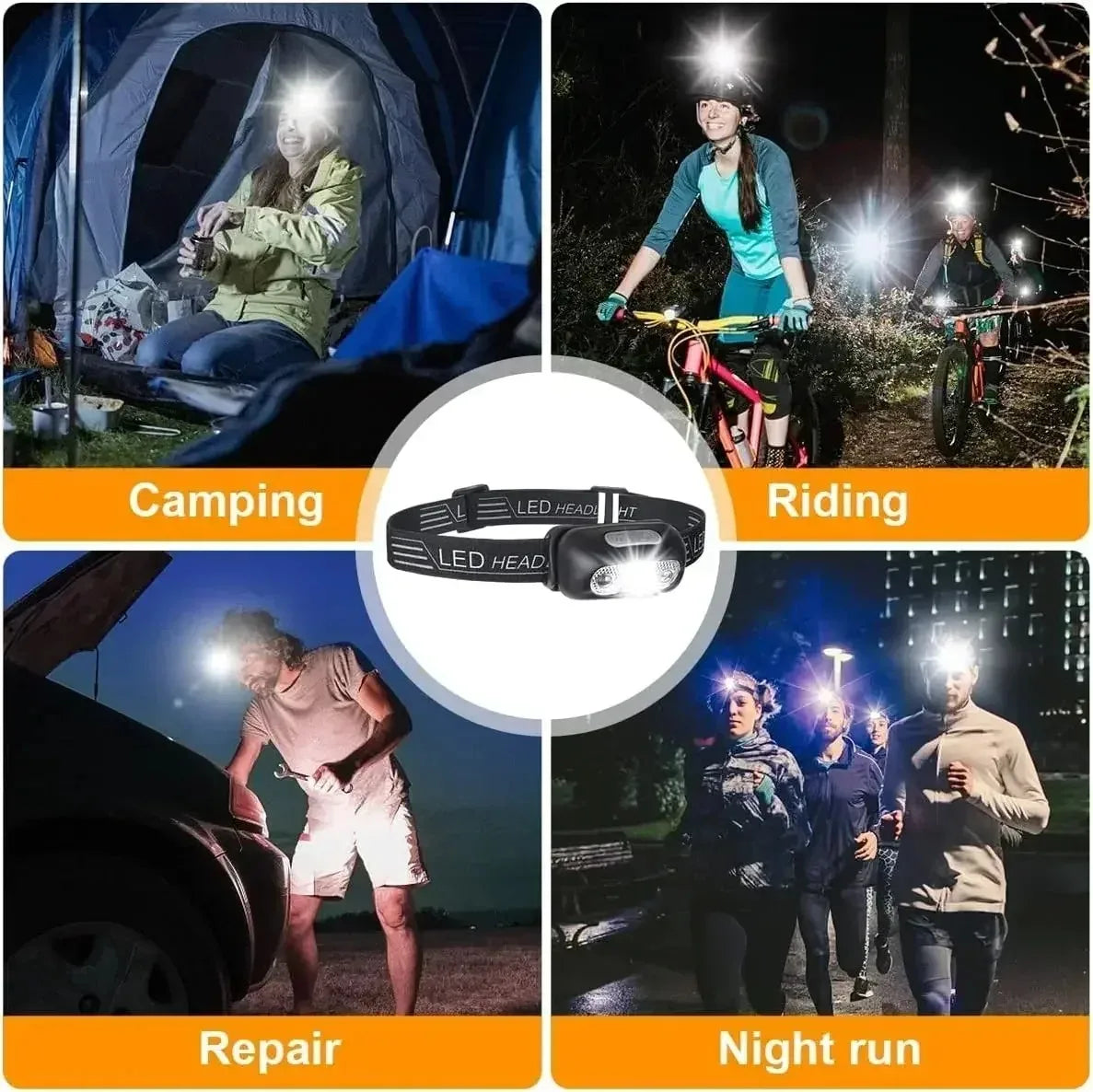 HOMEFISH Super Bright LED Headlamp USB-C Rechargeable Sensor Headlight Waterproof Flashlight for Camping Hiking Fishing Emergenc