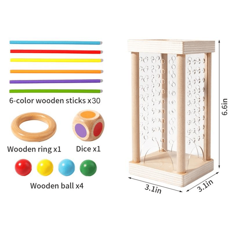 🔥Wooden Stick Game, Colorful Educational Toy for Cognitive Development & Focus Training, Includes Mixed Colors Sticks and one-level Puzzle
