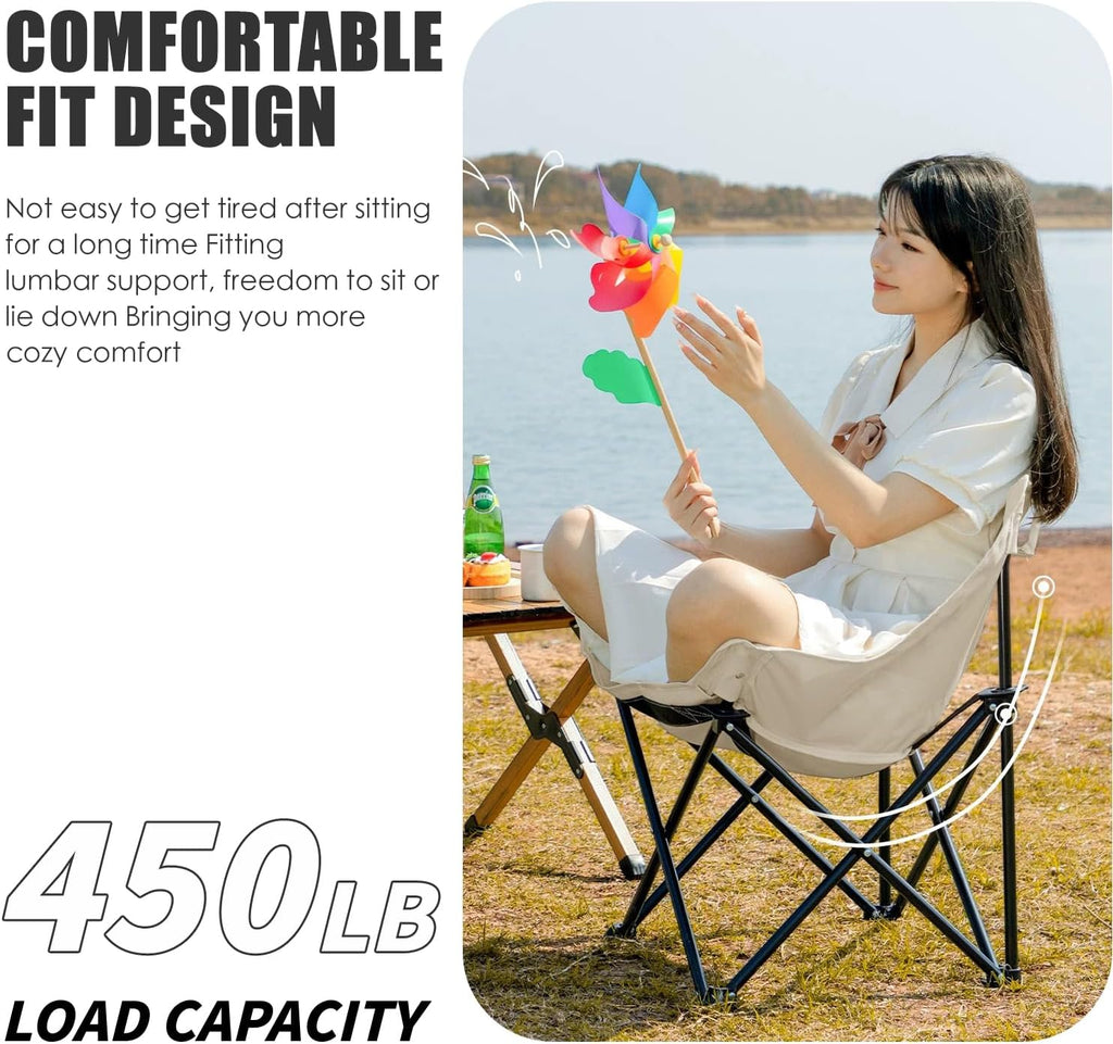 Ultralight Folding Camping Chair, 450 lbs Capacity, Off-white, Solid, Adult, Outdoor, Beach, Lawn, Campground