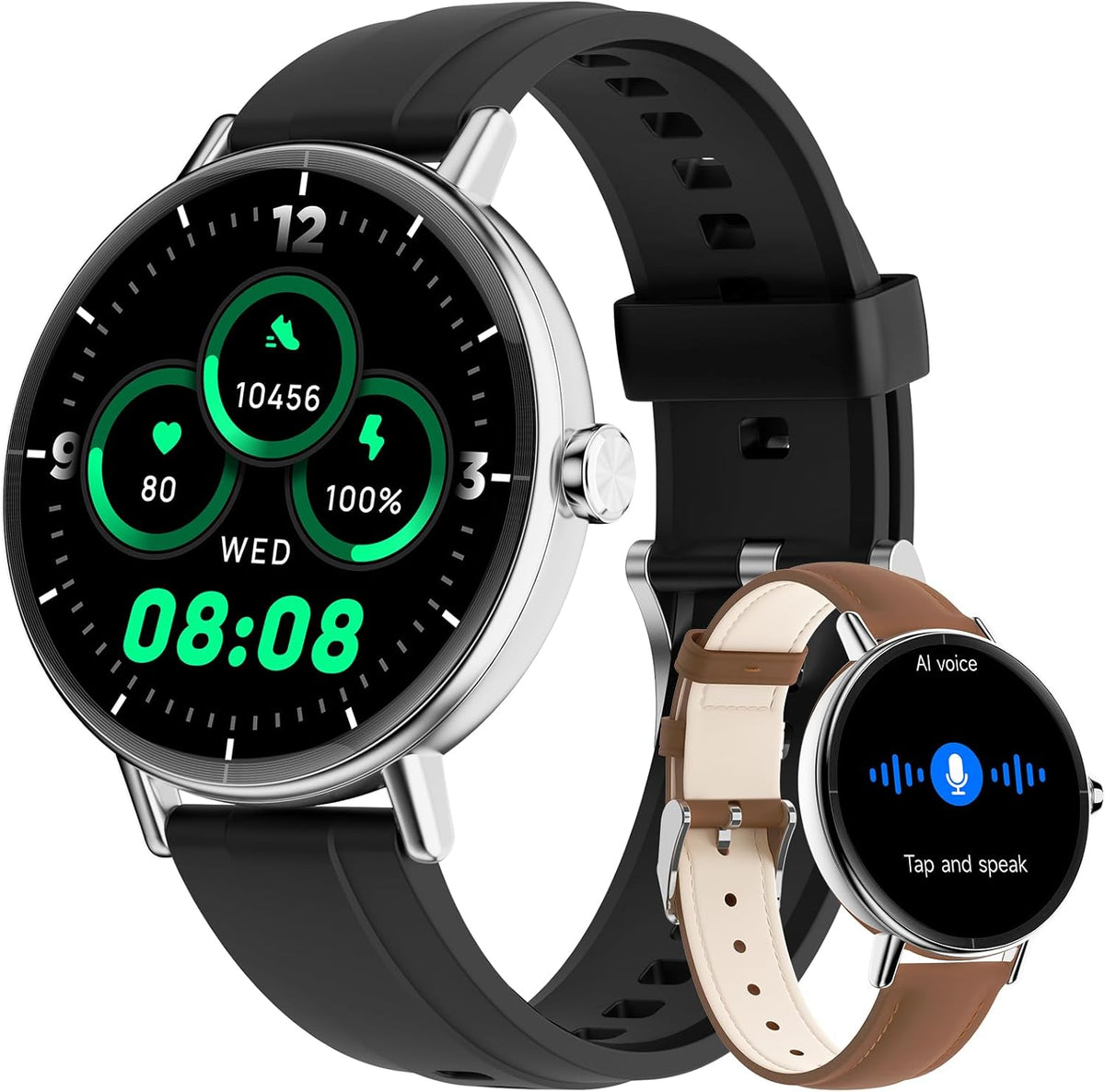 Women Smart Watch: 1.57" Call Answer Fitness Tracker with Heart Rate & SpO2, IP68, 2 Bands