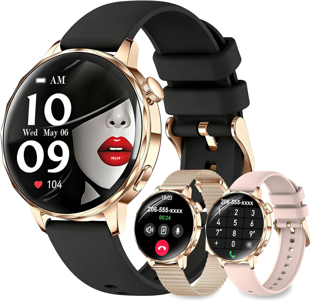 Women Smart Watch: 1.27" Call Answer IP68 Fitness Tracker (Black)