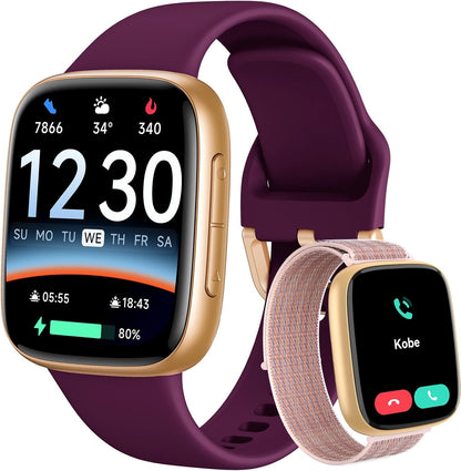 Smart Watch: 1.85" AMOLED Call Answer, Heart Rate/SpO₂, 100+ Sports, 3ATM Waterproof, 2 Bands