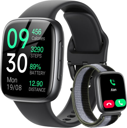 Smart Watch: 1.85" AMOLED Call Answer, Heart Rate/SpO₂, 100+ Sports, 3ATM Waterproof, 2 Bands