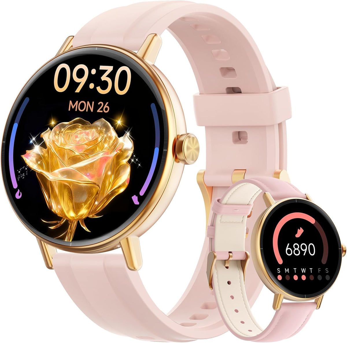 Women Smart Watch: 1.57" Call Answer Fitness Tracker with Heart Rate & SpO2, IP68, 2 Bands