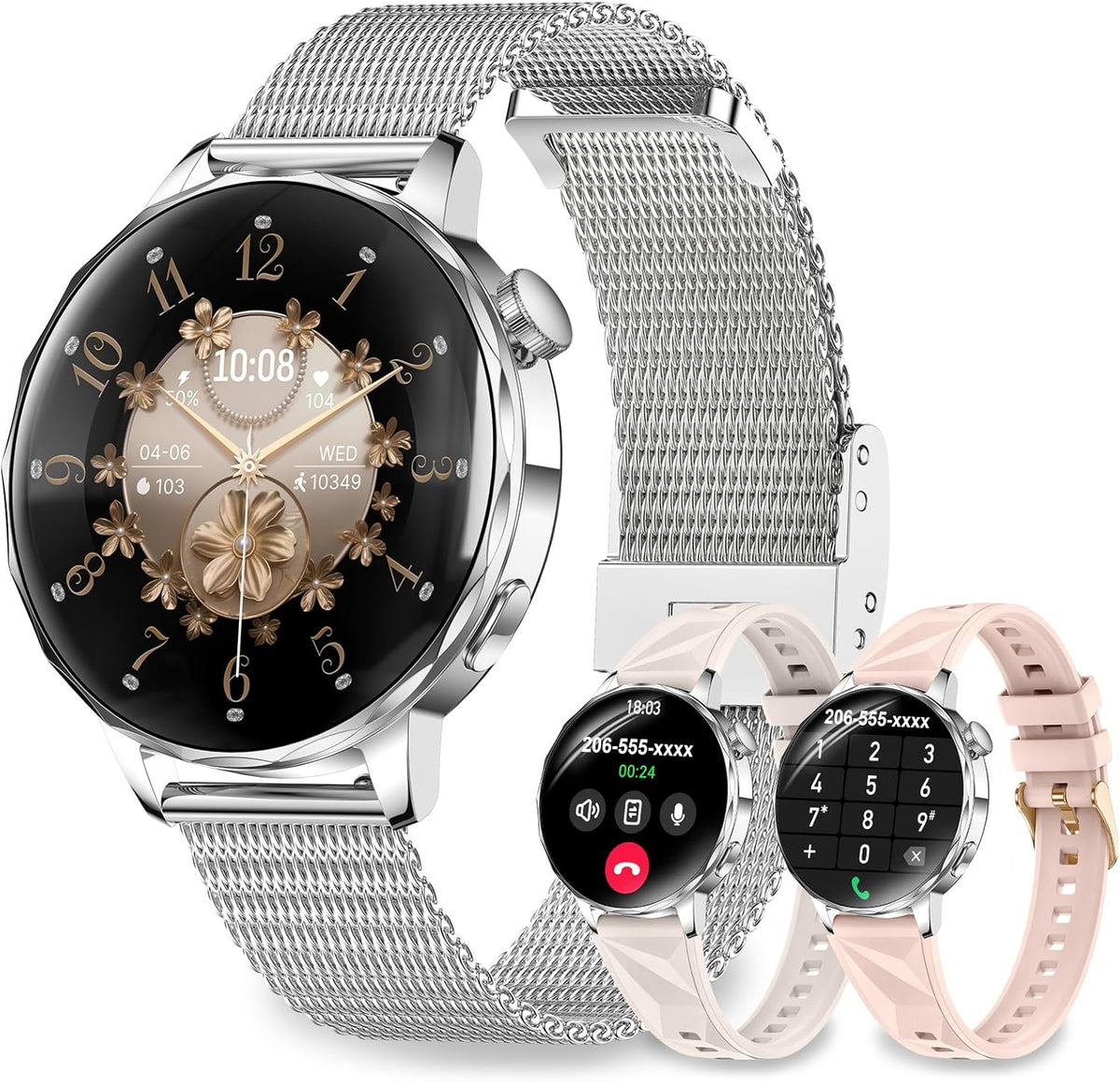 Women Smart Watch: 1.27" Call Answer IP68 Fitness Tracker (Black)
