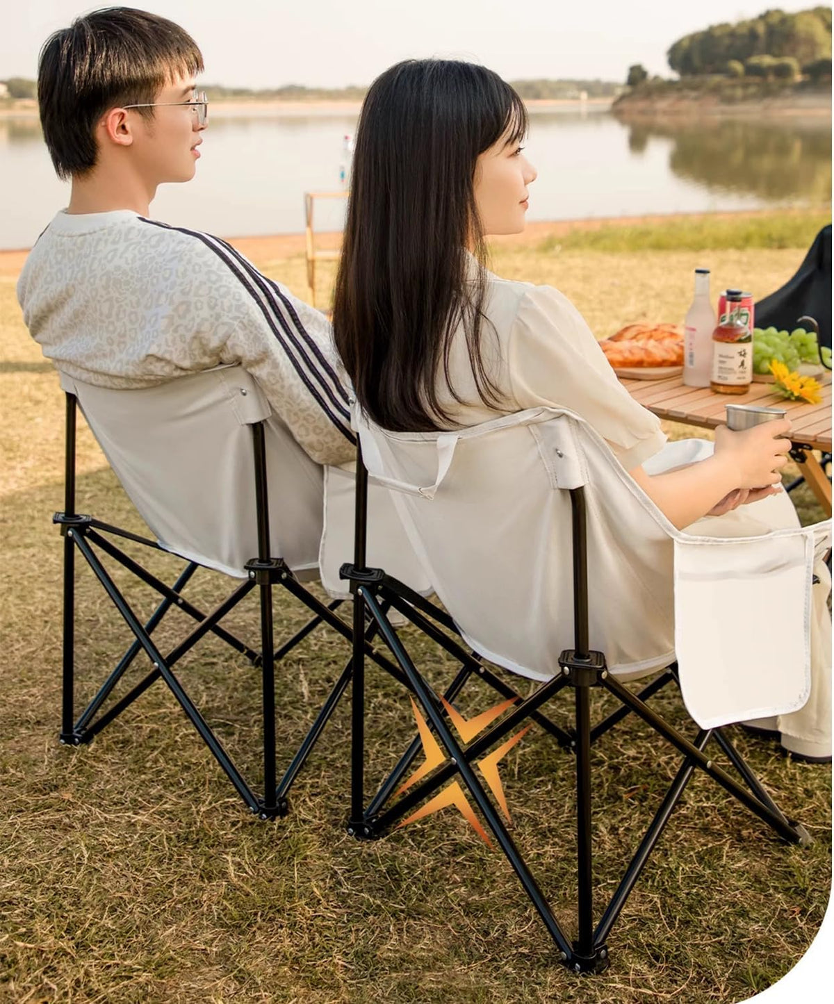 Ultralight Folding Camping Chair, 450 lbs Capacity, Off-white, Solid, Adult, Outdoor, Beach, Lawn, Campground