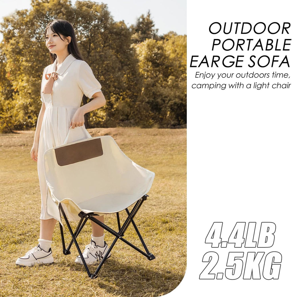Ultralight Folding Camping Chair, 450 lbs Capacity, Off-white, Solid, Adult, Outdoor, Beach, Lawn, Campground