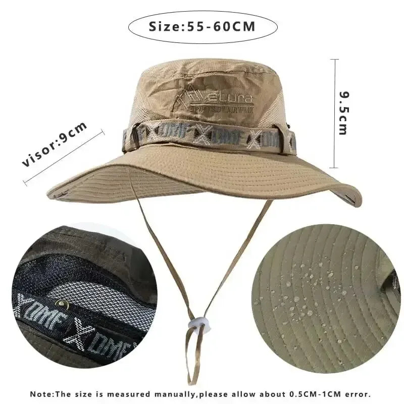 Summer Men Bucket Hat – Outdoor UV Protection Wide Brim Panama Safari Fishing & Hiking Cap
