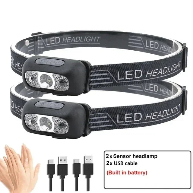 HOMEFISH Super Bright LED Headlamp USB-C Rechargeable Sensor Headlight Waterproof Flashlight for Camping Hiking Fishing Emergenc