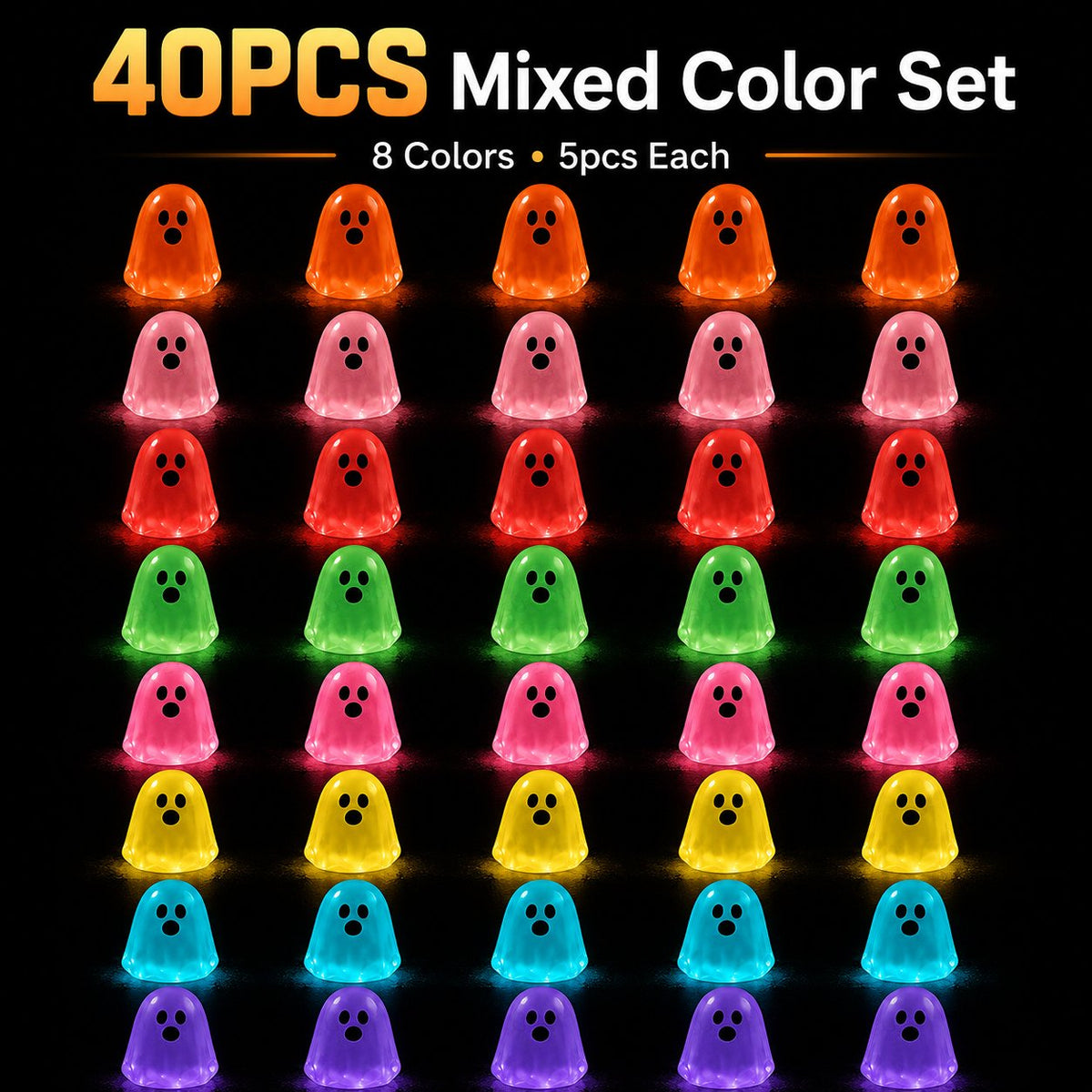 Glow-in-the-Dark Mini Ghosts – 8-Colour Halloween Mix