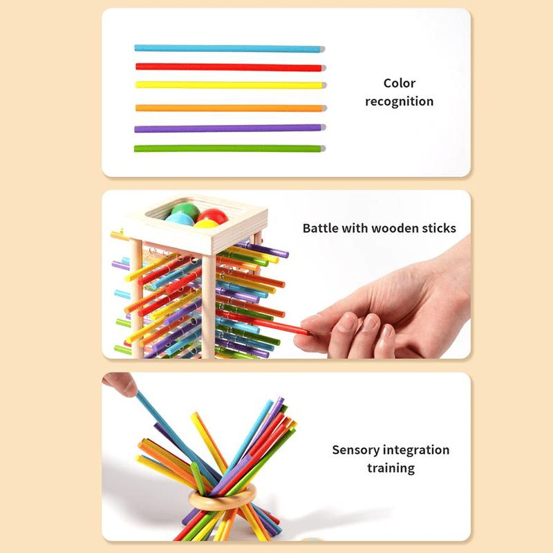 🔥Wooden Stick Game, Colorful Educational Toy for Cognitive Development & Focus Training, Includes Mixed Colors Sticks and one-level Puzzle