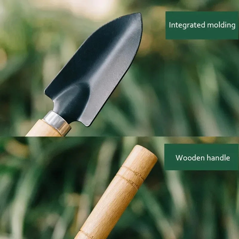 Mini Garden Tool Set (3pcs) – Wooden Handle Shovel, Rake & Trowel for Indoor & Potted Plants
